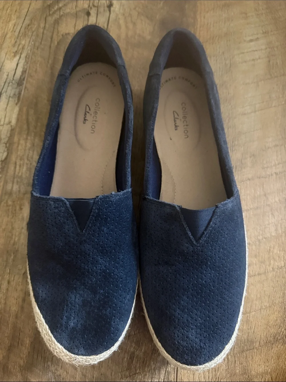 Clarks Navy Suede Espadrille Slip-On Flats Ultimate Collection 8.5W